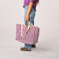 Borsa shopper in cotone biologico a righe viola ed écru