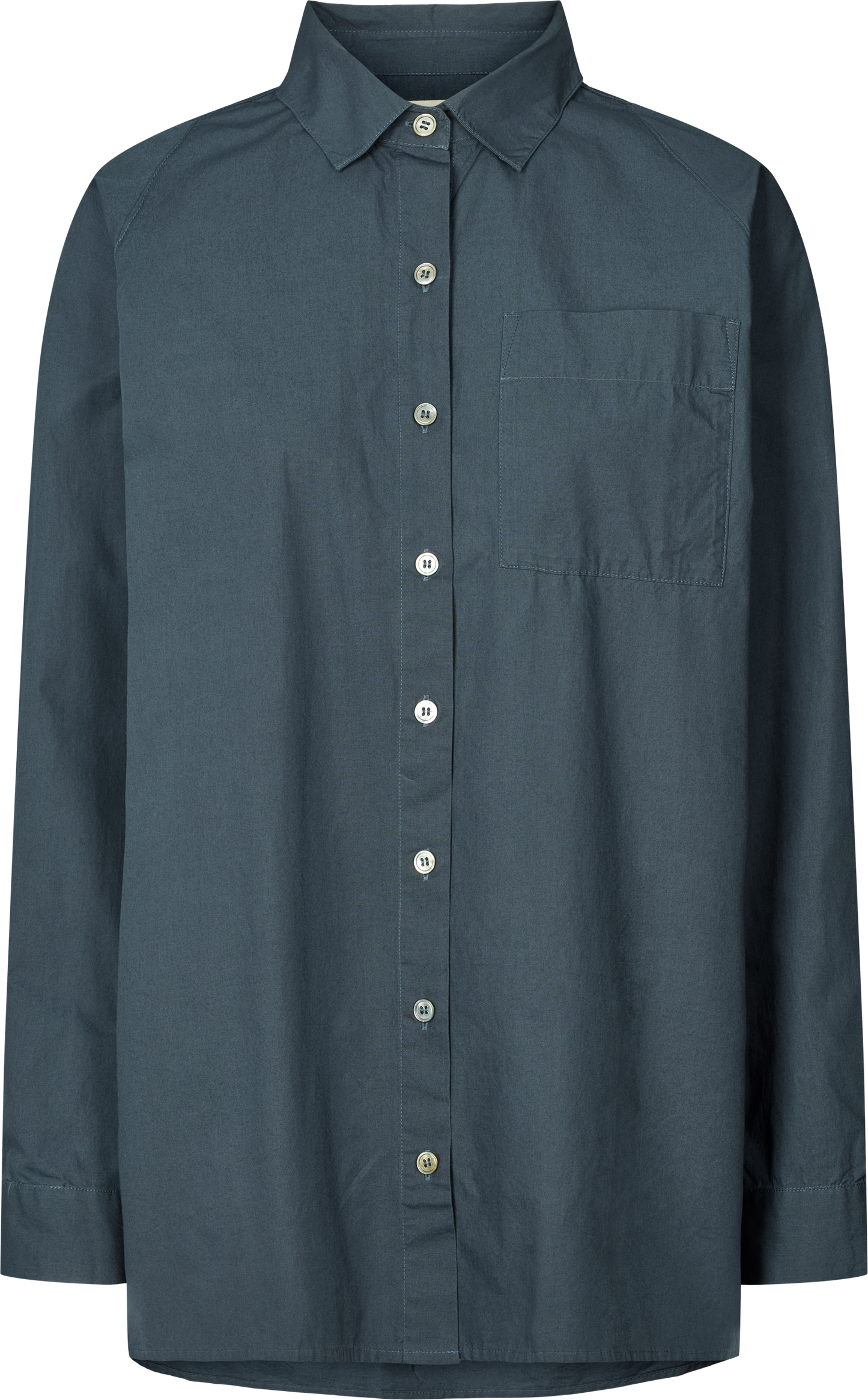 Camicia lunga in popeline con maniche raglan blu denim