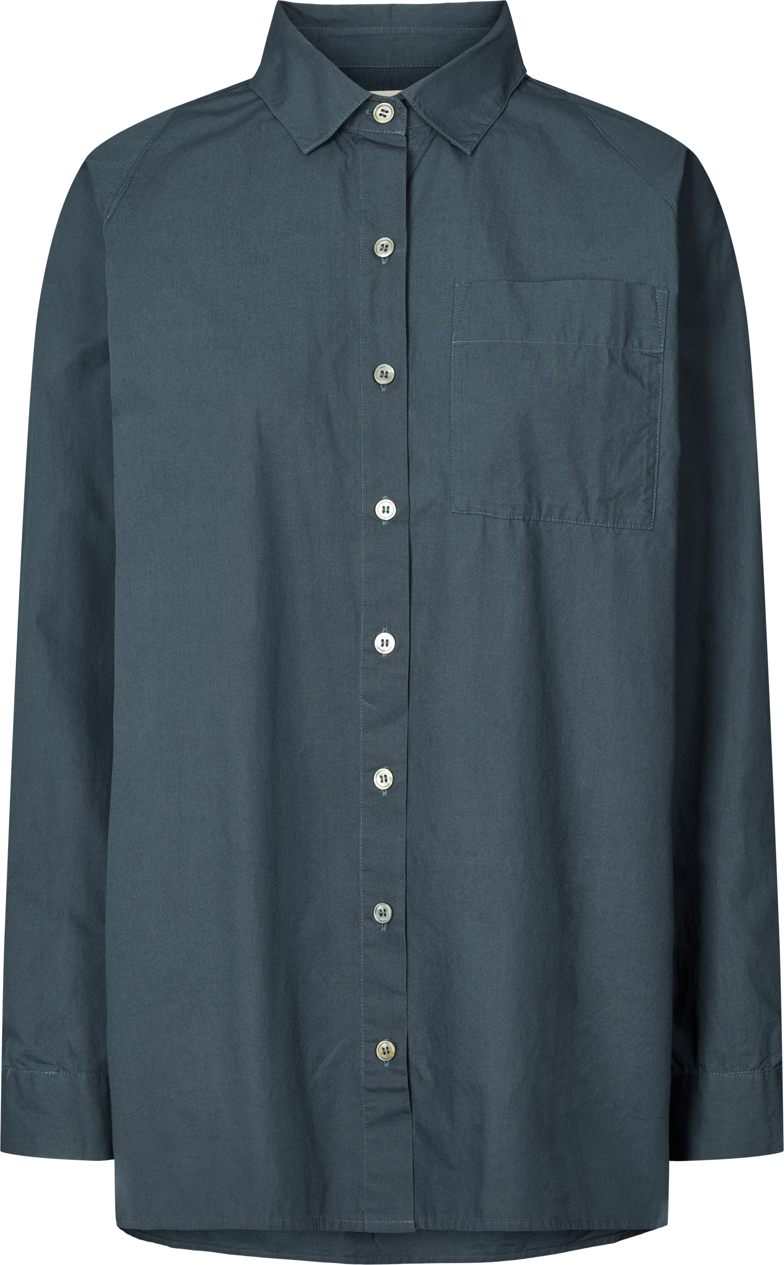 Camicia lunga in popeline con maniche raglan blu denim