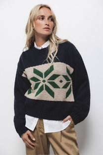 Maglione jacquard con maniche a palloncino