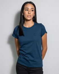 T-shirt donna in cotone antimacchia con logo blu