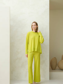 Pantaloni a gamba larga in lana merino extrafine