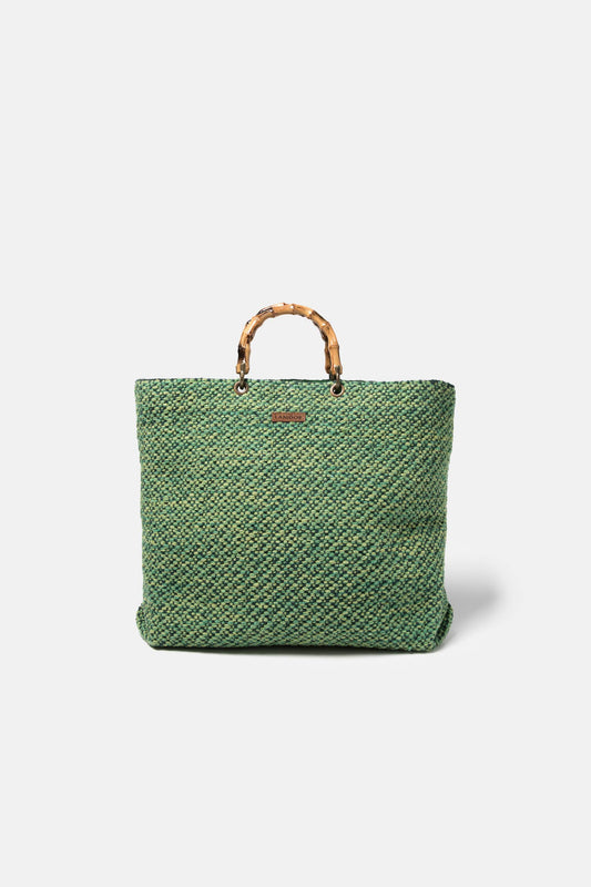 Borsa shopper intrecciata rustica con manici effetto bambù