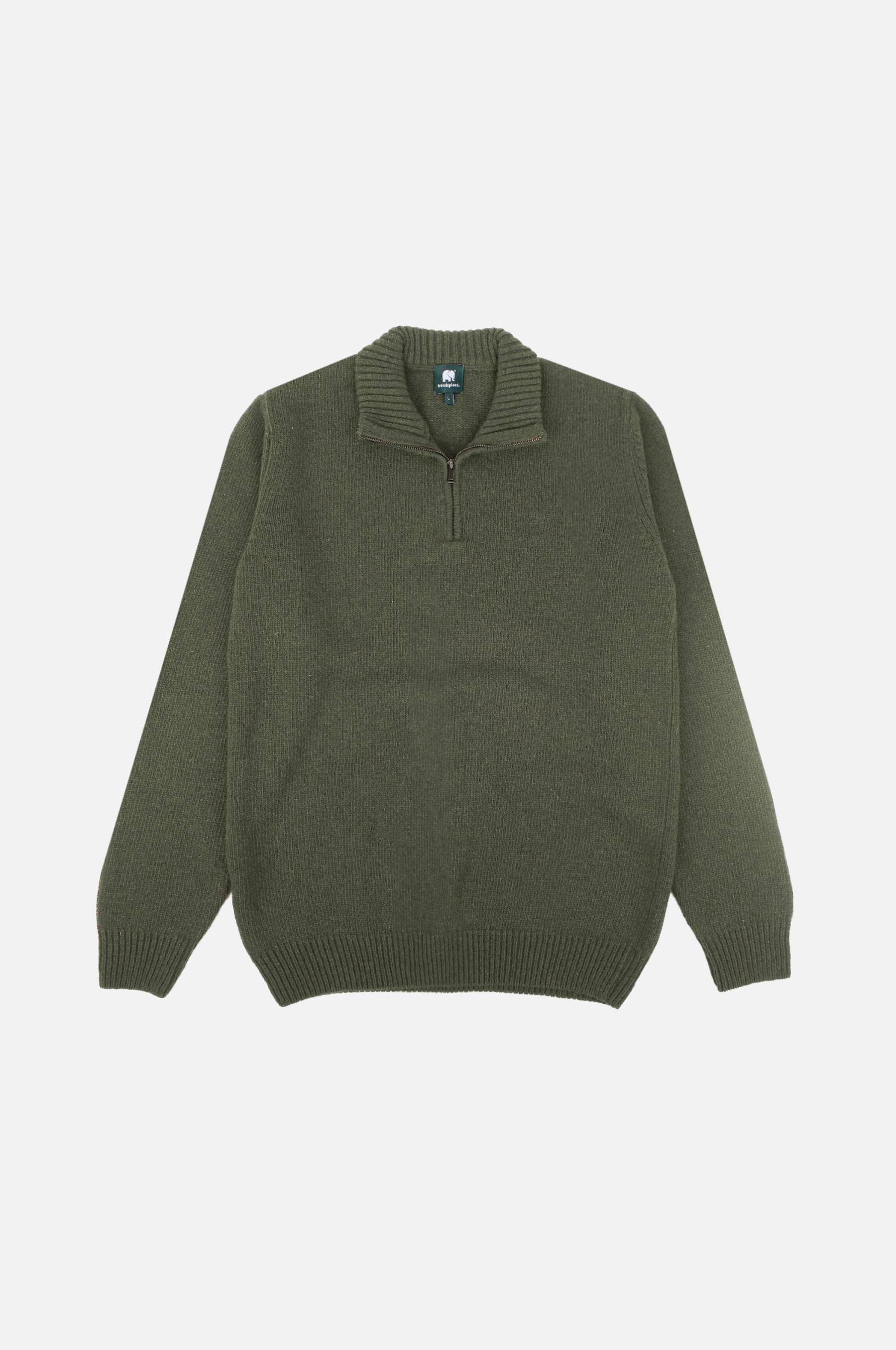 Maglia uomo in lana jacquard con zip a quarto color salvia