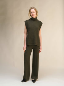 Pantaloni a gamba larga in misto cashmere tinta unita