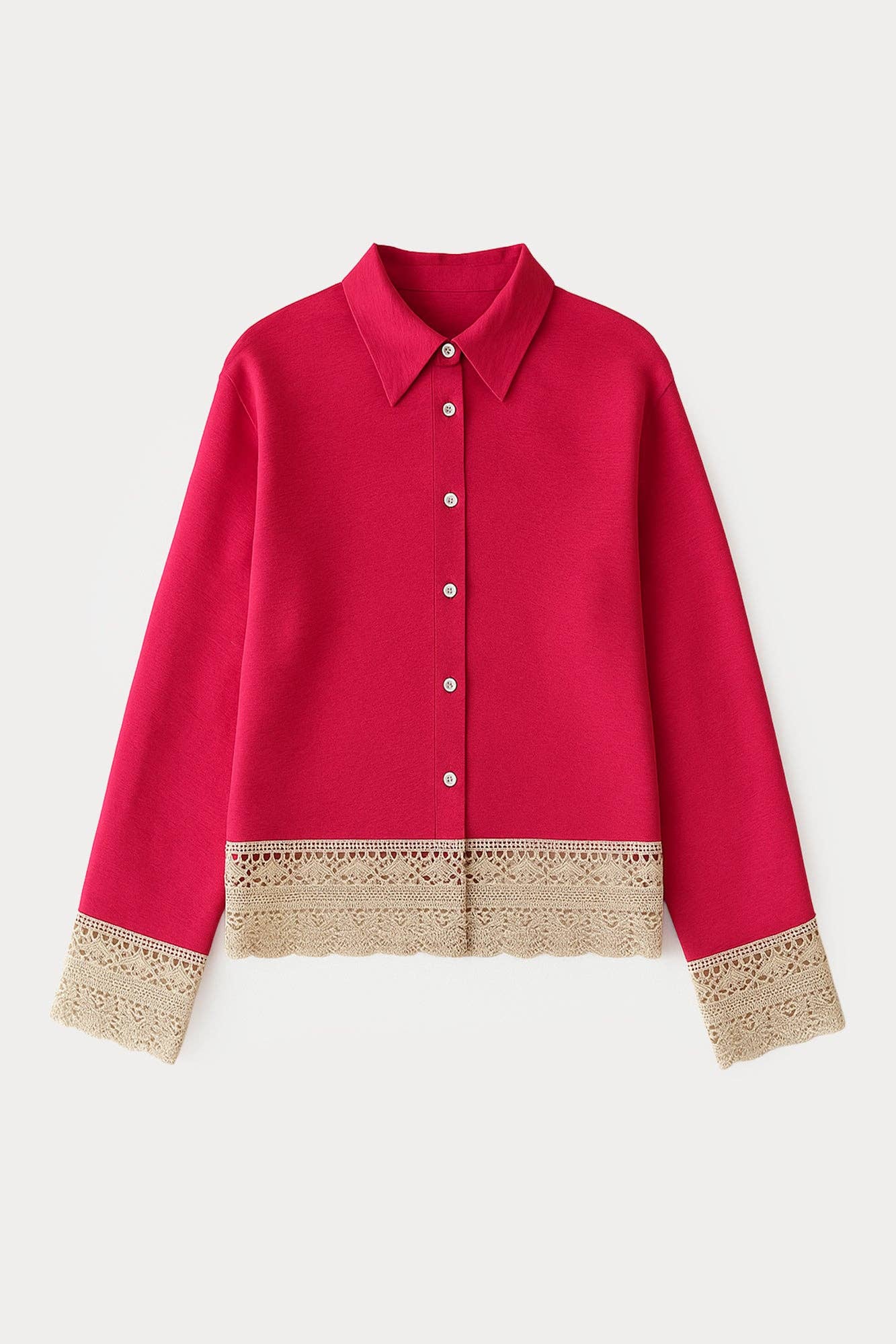 Camicia fucsia con bottoni e rifiniture in pizzo