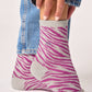 Calzini glitter zebra in cotone pettinato bianco e viola