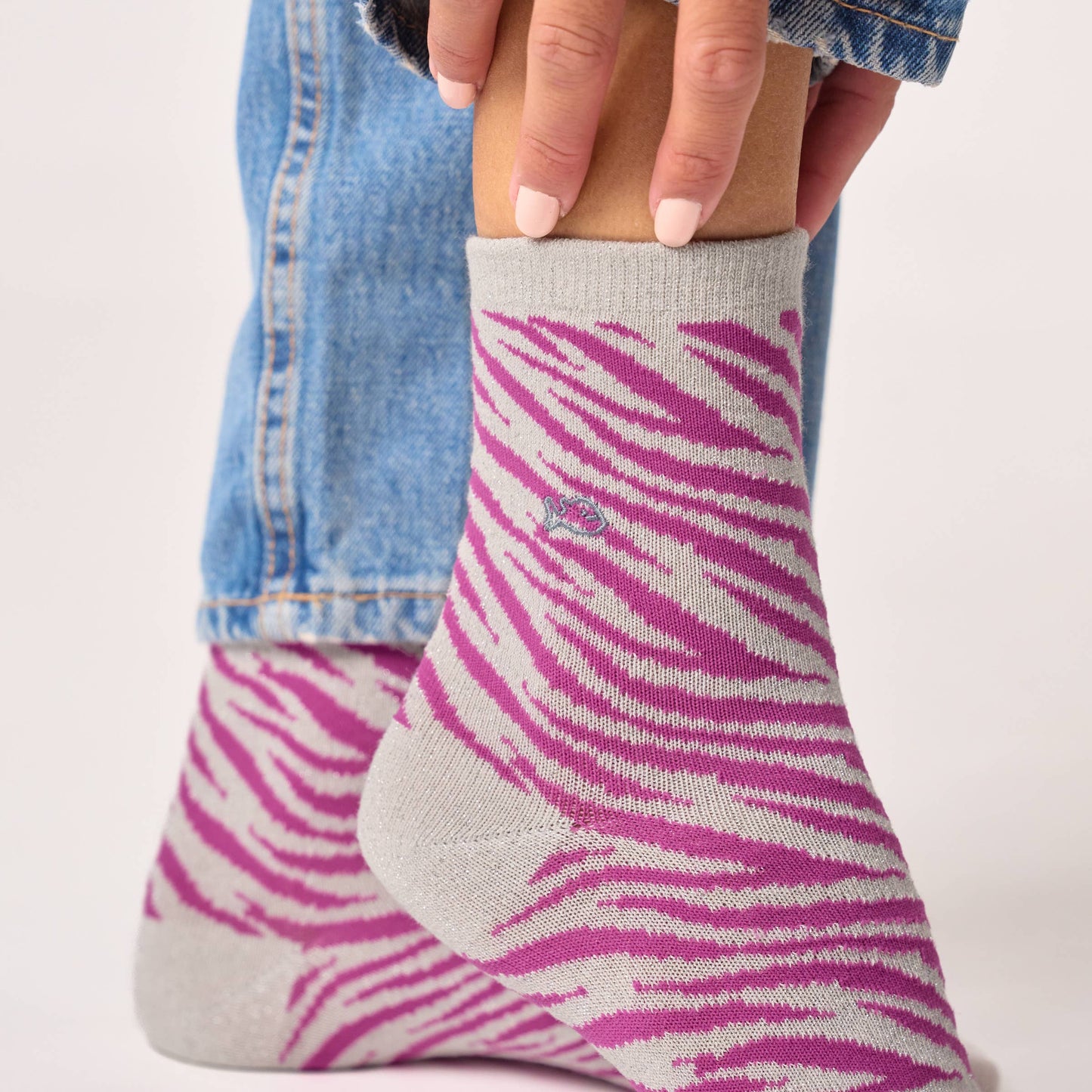 Calzini glitter zebra in cotone pettinato bianco e viola