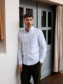 Camicia Oxford su misura a righe bianco e blu