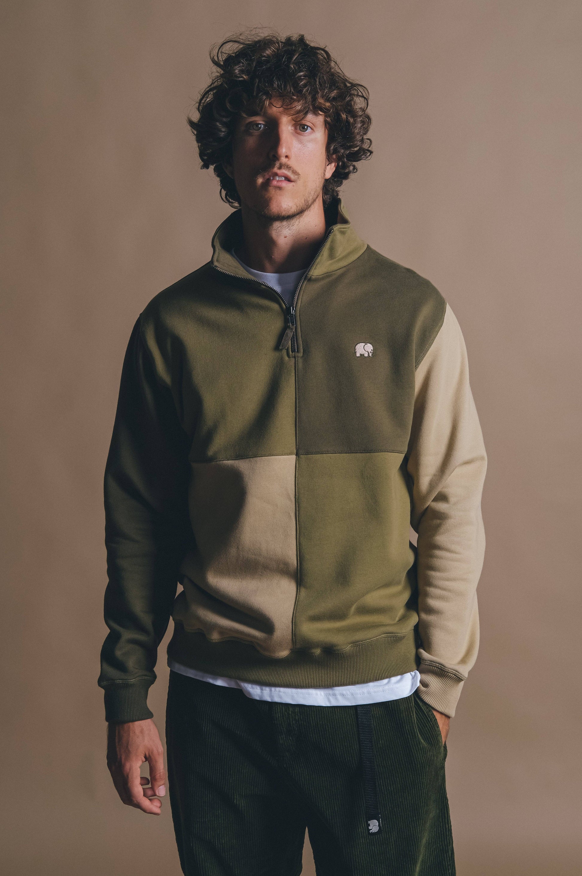 Maglione con mezza zip color block Gothic Olive