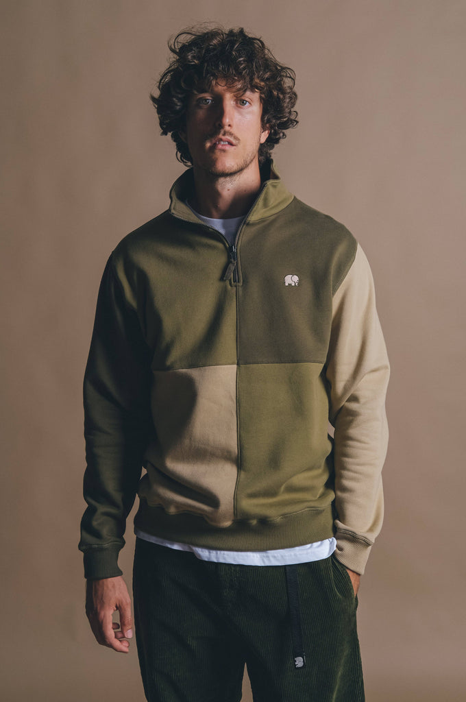 Maglione con mezza zip color block Gothic Olive