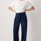 Pantaloni denim wide leg con vita elasticizzata