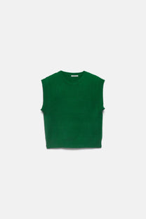 Gilet in maglia rasata con girocollo