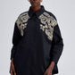 Camicia oversize nera ricamata con bottoni