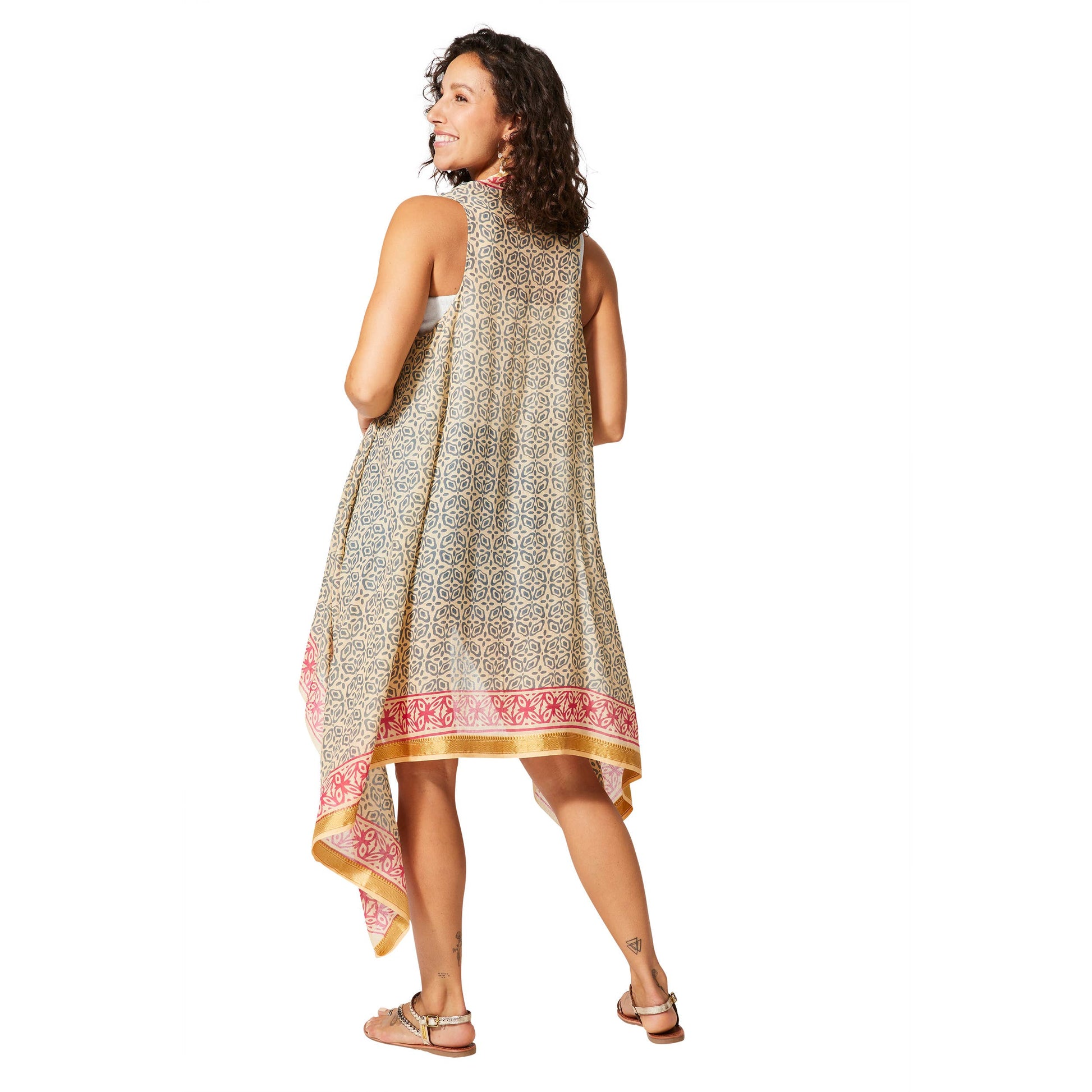 Kimono estivo midi senza maniche in cotone