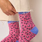 Calzini glitterati leopardati in cotone pettinato rosa e blu