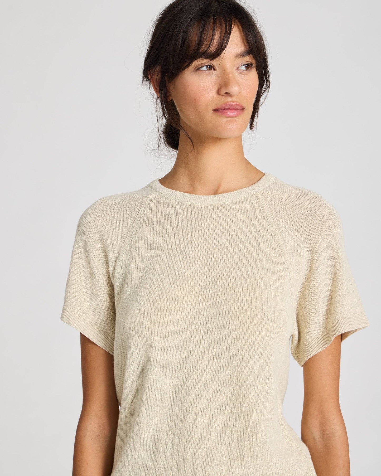 T-shirt in maglia di cotone biologico color ecrù