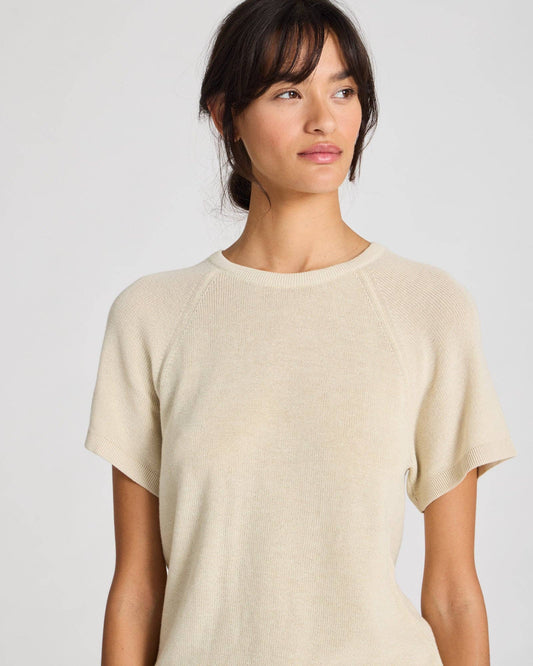 T-shirt in maglia di cotone biologico color ecrù