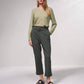 Pantaloni dritti con bottoni decorativi e vita elasticizzata