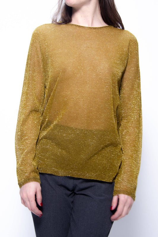 Maglione glitterato con scollo a barca in maglia 3D