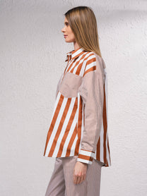 Tunica a righe in cotone con colletto a camicia