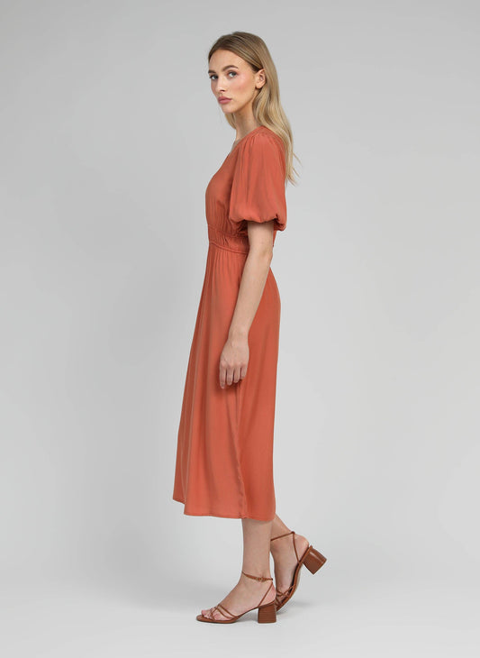 Abito midi Melile terracotta con scollo a V
