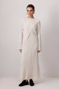 Abito maxi in cotone ricamato avorio