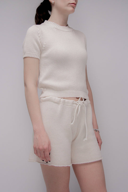 T-shirt in maglia di cotone a trama spessa