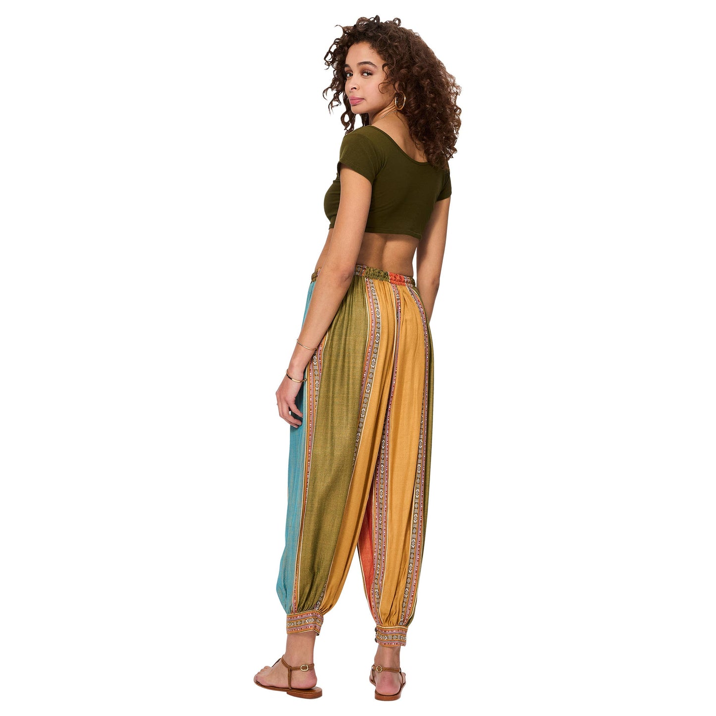 Pantaloni lunghi estivi boho in rayon con vita elasticizzata
