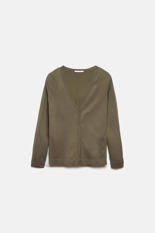 Cardigan in maglia rasata con scollo a V