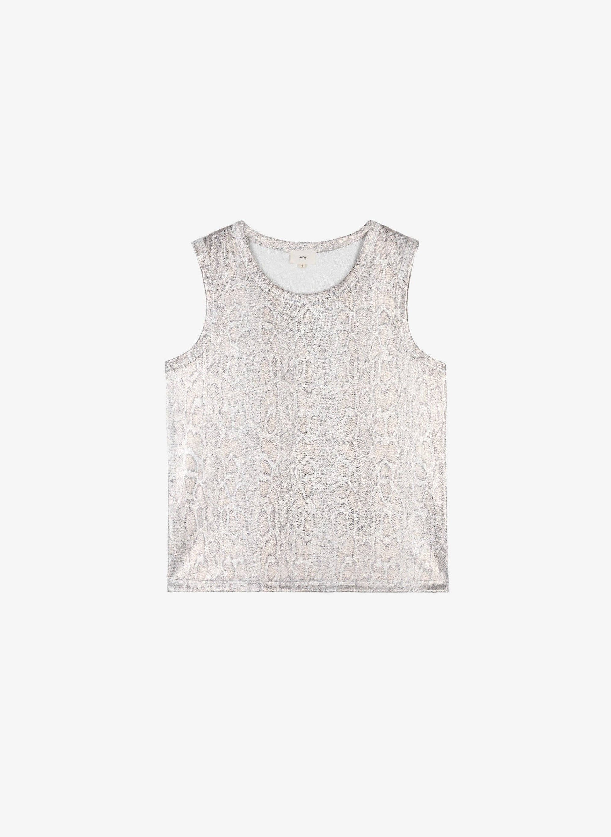 Top smanicato in maglia metallica madreperla