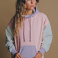 Felpa oversize donna color block rosa con cappuccio
