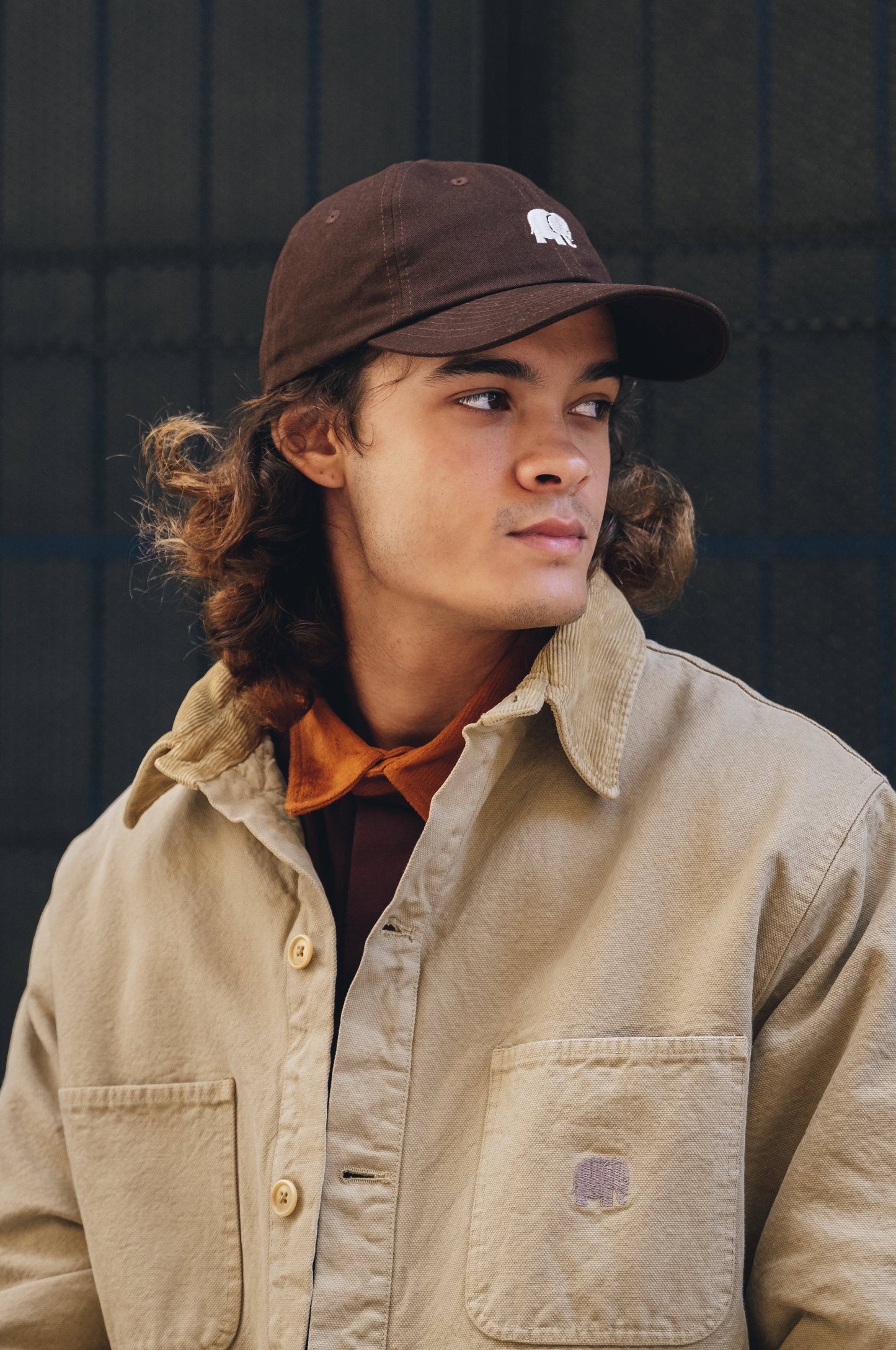 Cappellino in cotone con logo ricamato marrone