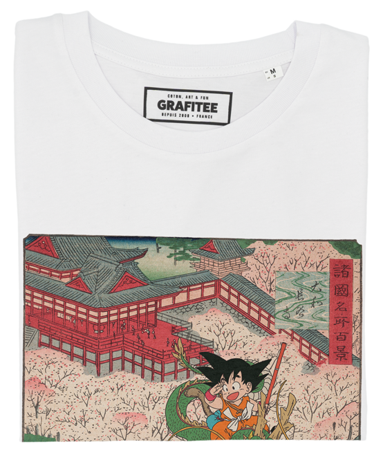 T-shirt unisex bianca con stampa Goku e Shenron