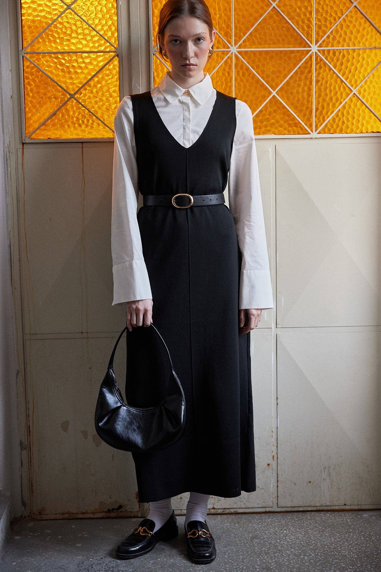 Gilet a maglia lungo nero con scollo a V