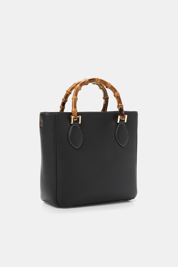 Borsa tote in ecopelle con manici effetto bambù
