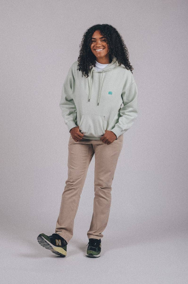 Felpa oversize donna in cotone biologico verde menta con cappuccio