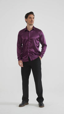 Camicia satinata viola da uomo