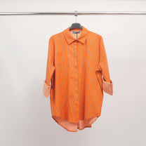 Camicia oversize a righe in cotone elasticizzato