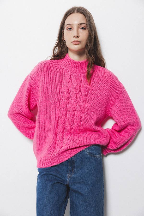 Maglione in maglia a trecce fucsia