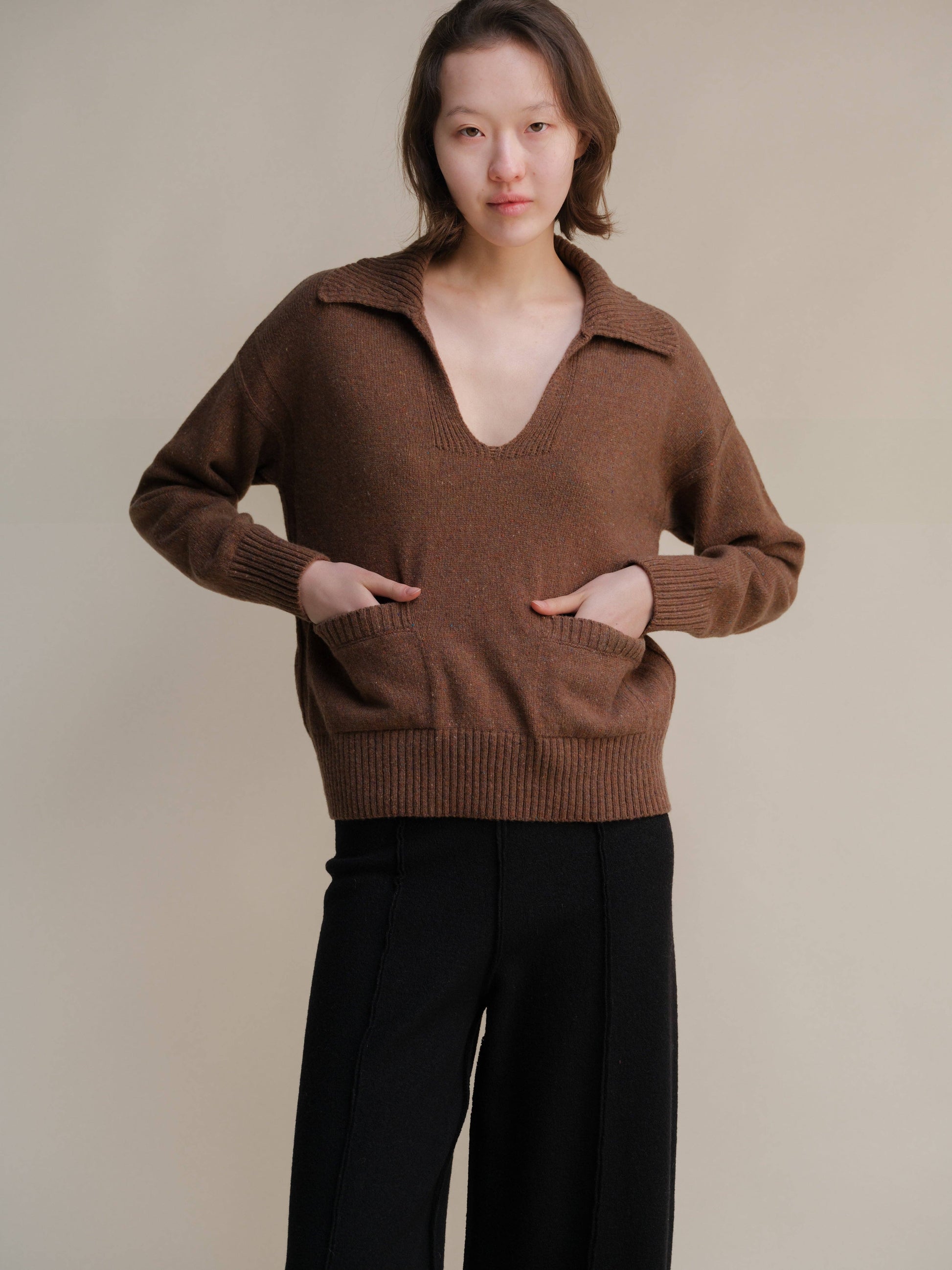 Polo oversize in tweed con tasche