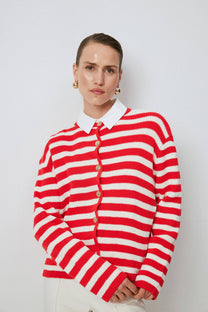 Cardigan corto a righe con bottoni dorati