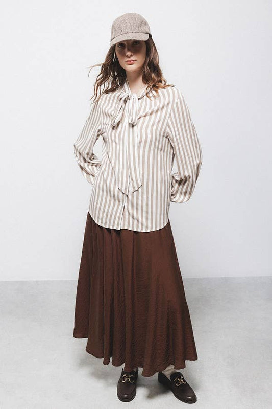 Gonna midi in viscosa effetto stropicciato