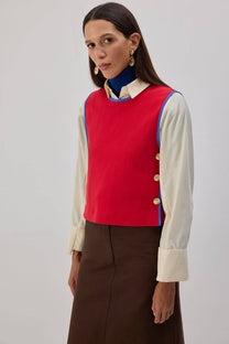 Maglione smanicato con profili a contrasto