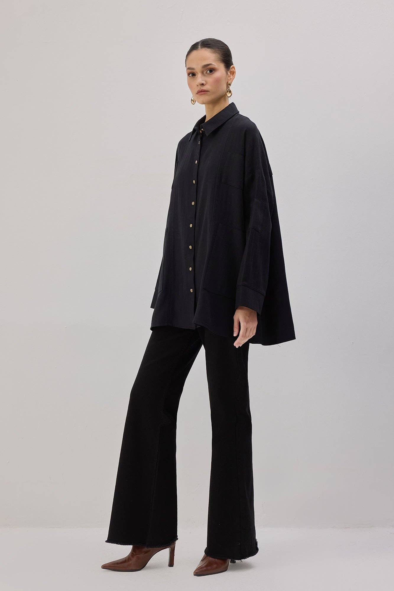 Camicia oversize a spina di pesce in viscosa