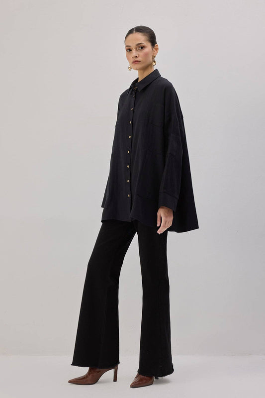Camicia oversize a spina di pesce in viscosa