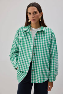 Giacca imbottita a quadretti vichy verde