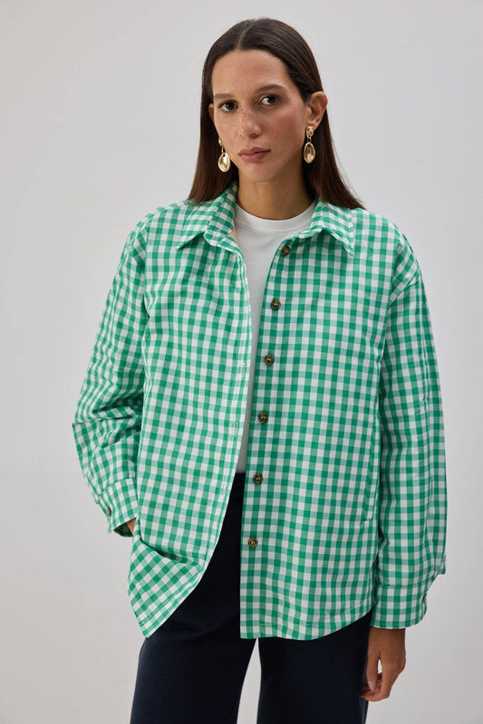 Giacca imbottita a quadretti vichy verde