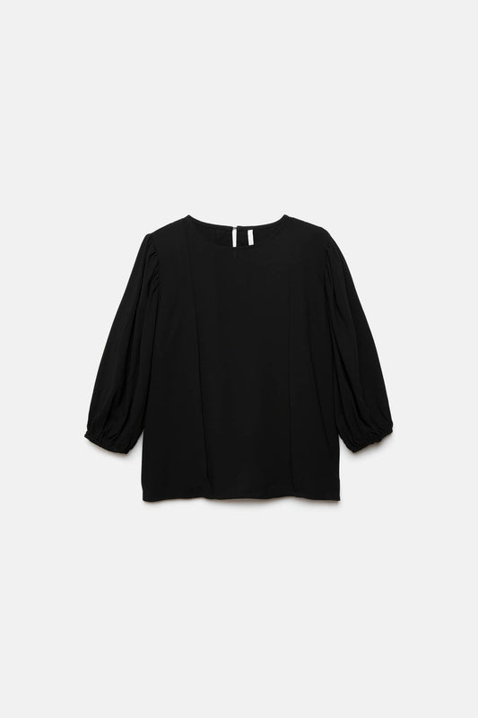 Blusa nera con pieghe e maniche a palloncino