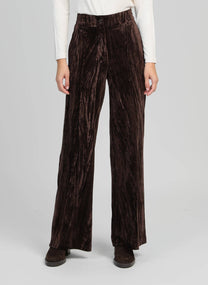 Pantaloni in velluto a vita alta color cioccolato